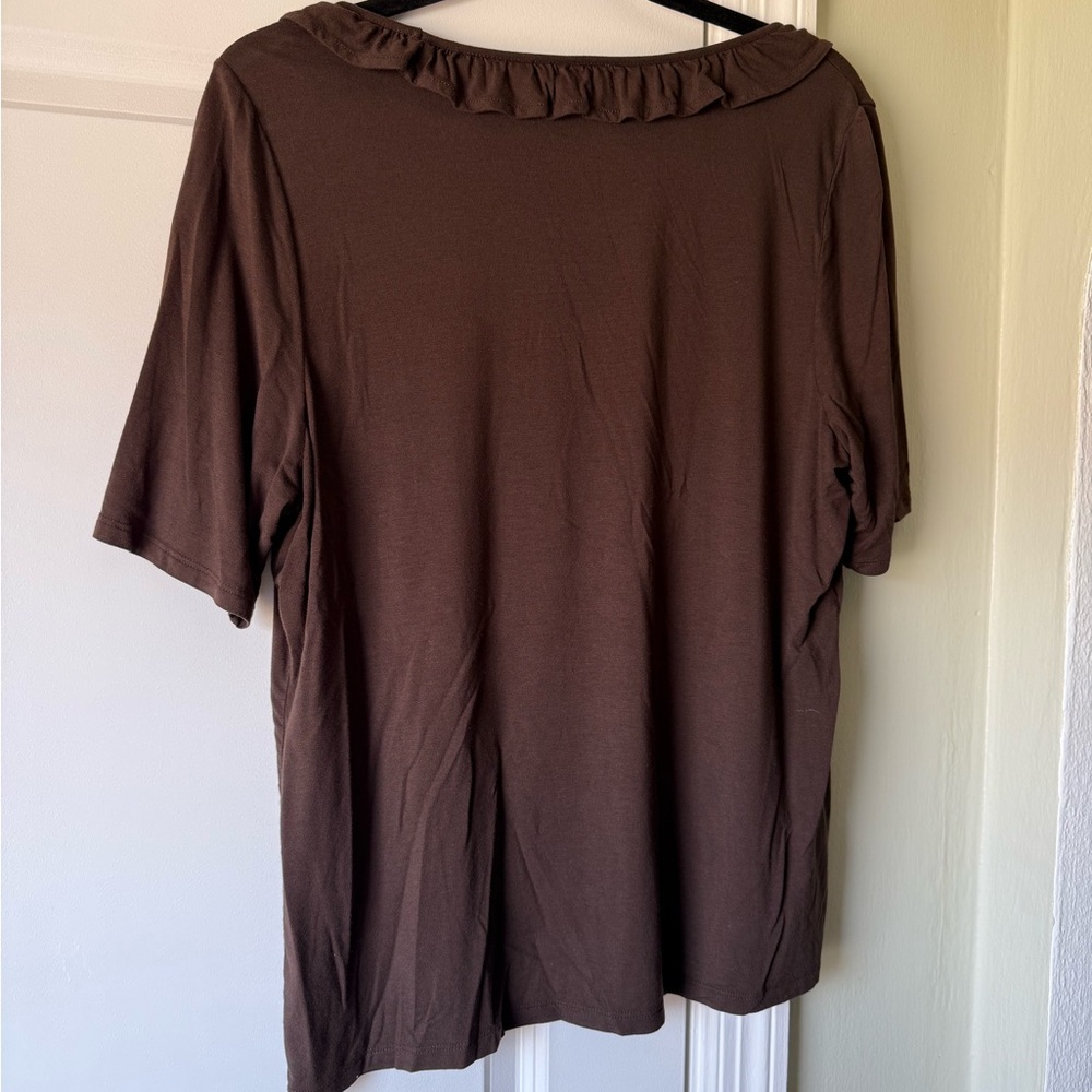 LOFT Brown Ruffled Blouse - Picture 3 of 3